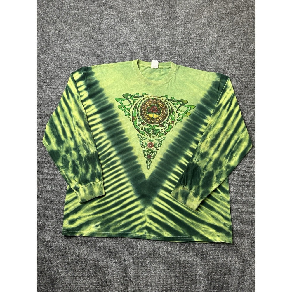 Mens Grateful Dead Celtic Tie Dye Long Sleeve Graphic Shirt 2002, Size 2XL‎